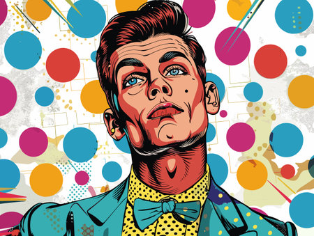Pop art man with bow tie and colorful background. Vector illustration.のイラスト素材