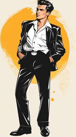 Handsome young man in a suit. Vector illustration in retro style.のイラスト素材
