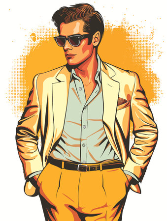 Stylish young man in sunglasses. Vector illustration in retro style.のイラスト素材