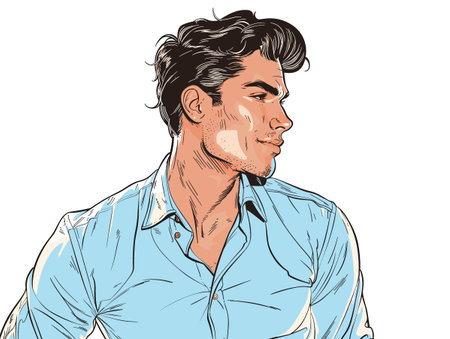 Portrait of a man in a blue shirt. Vector illustration.のイラスト素材