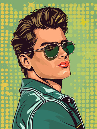 Portrait of a handsome man in sunglasses. Pop art retro vector illustration.のイラスト素材