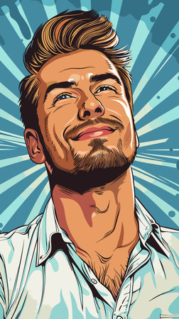 Portrait of a handsome man in a white shirt. Vector illustration.のイラスト素材