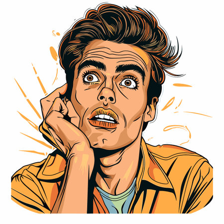 Vector illustration of a young man in pop art style. Human emotions.のイラスト素材