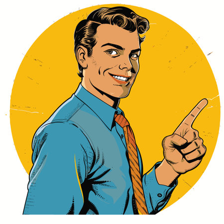 Stock illustration. People in retro style pop art and vintage advertising. Businessman points a finger.のイラスト素材