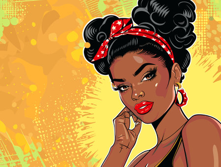 beautiful black woman vector illustration pop art retro comic styleのイラスト素材