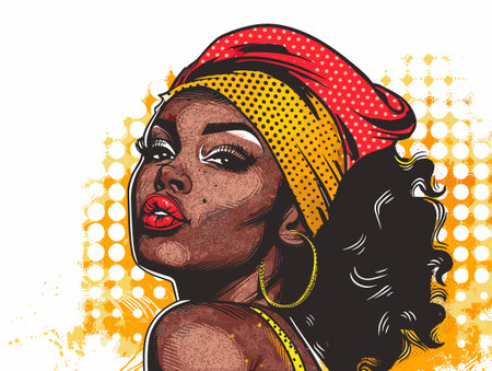 beautiful black woman vector illustration pop art retro comic styleのイラスト素材