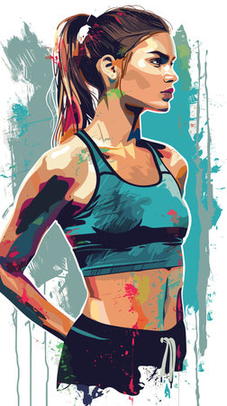 beautiful sporty woman vector abstract illustration. Healthy lifestyle conceptのイラスト素材