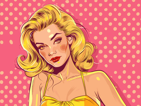 Beautiful blonde woman in retro pop art style. Vector illustration.のイラスト素材