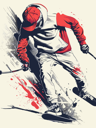 Skateboarder in red sportswear. Vector illustration.のイラスト素材