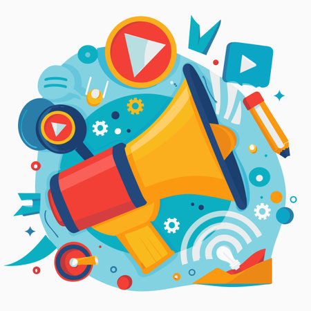Megaphone and marketing icons. Vector illustration in flat style.のイラスト素材
