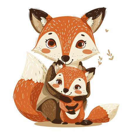 Vector illustration of a cute little fox with her mother and cub.のイラスト素材