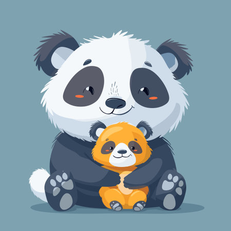 Cute panda with a baby. Vector illustration in cartoon styleのイラスト素材