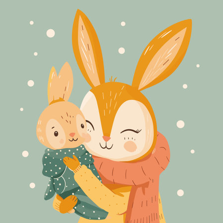 Cute rabbit and hare couple in warm clothes, vector illustrationのイラスト素材