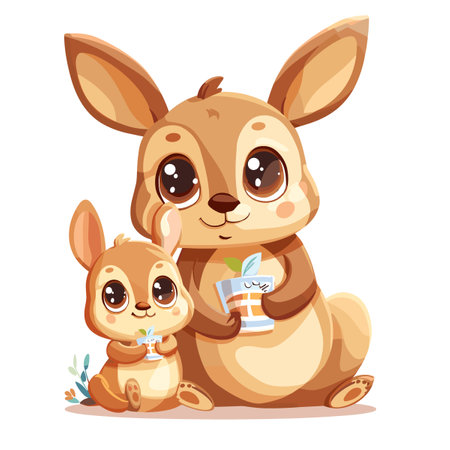 Cute cartoon kangaroo mother and baby. Vector illustration.のイラスト素材