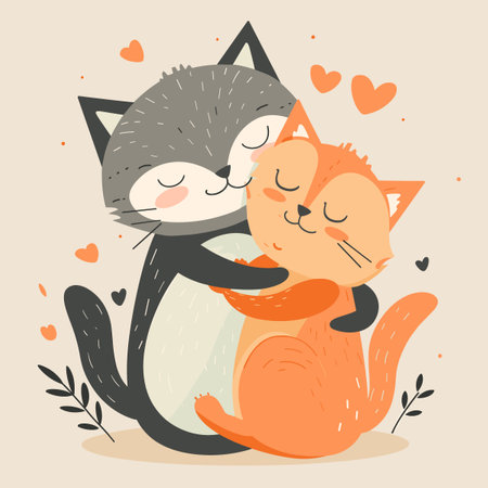 Cute hand drawn vector illustration of a couple of cats in loveのイラスト素材