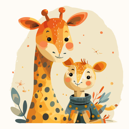 Cute cartoon giraffes with a baby. Vector illustration.のイラスト素材