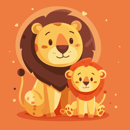 Cute cartoon lion and lioness. Vector illustration in flat style