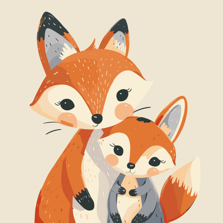 Cute cartoon fox family. Vector illustration of mother and child.のイラスト素材