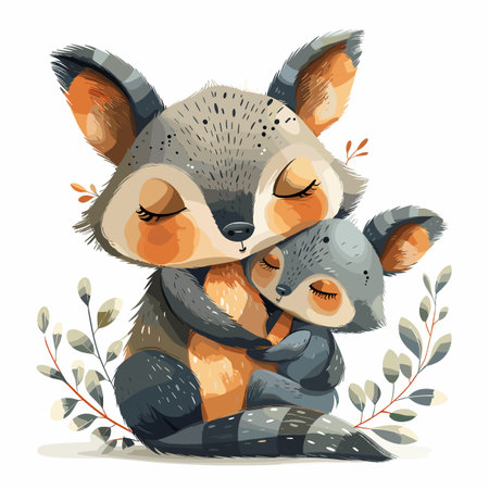 Cute couple of raccoon hugging each other. Vector illustration.のイラスト素材