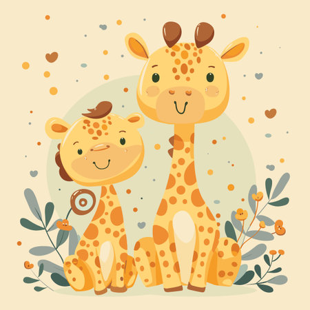 Cute cartoon giraffe couple. Vector illustration of cute animal.のイラスト素材