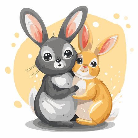 Cute cartoon bunny family. Vector illustration of a couple of rabbits.のイラスト素材