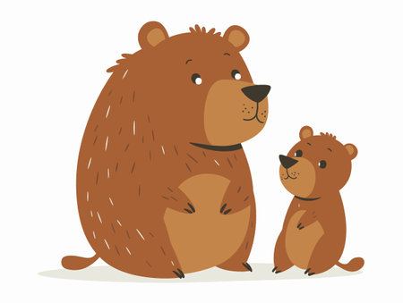 Cute cartoon vector illustration of a mother and her little baby bearのイラスト素材