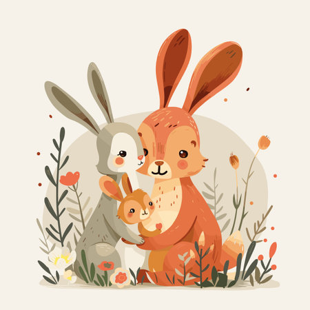Cute cartoon animals, rabbit and hare. Vector illustration.のイラスト素材