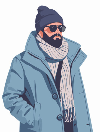 Hipster man in winter coat and hat. Vector illustration.のイラスト素材