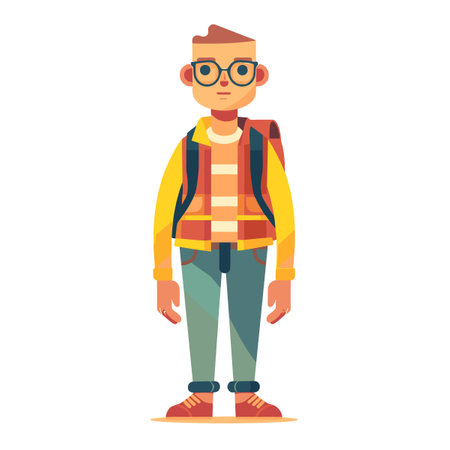 Handsome young man with backpack. Vector illustration in flat styleのイラスト素材