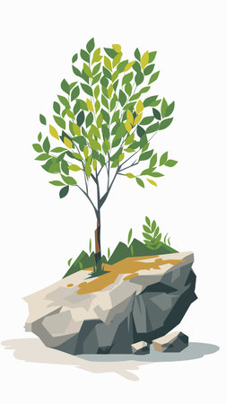Tree on a rock. Vector illustration of a tree on a rock.のイラスト素材