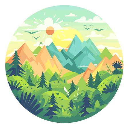 Mountain landscape. Vector illustration in a flat style. Mountain landscape.のイラスト素材