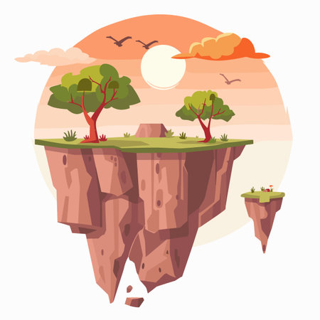 Rocky landscape with trees and grass. Flat style vector illustration.のイラスト素材