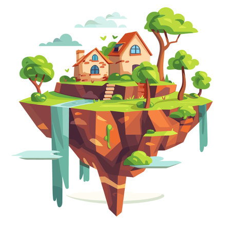 House on the island. Flat style vector illustration isolated on white background.のイラスト素材