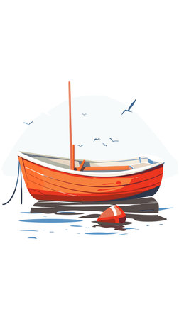 Fishing boat on the water. Vector illustration in cartoon style.のイラスト素材