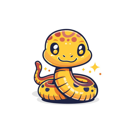 Cute kawaii yellow snake. Vector illustration isolated on white background.
