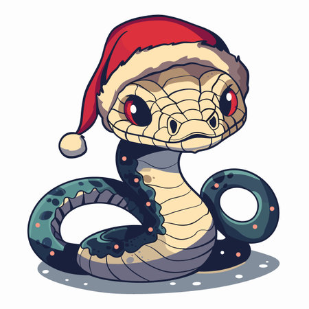 Cute cartoon snake in a Santa Claus hat. Vector illustration.