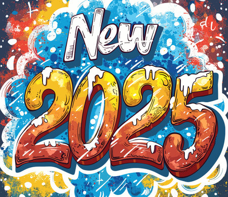 New year 2025 hand lettering on grunge background. Vector illustrationのイラスト素材