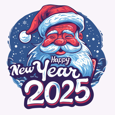 Happy New Year and Merry Christmas greeting card with Santa Claus, vector illustrationのイラスト素材