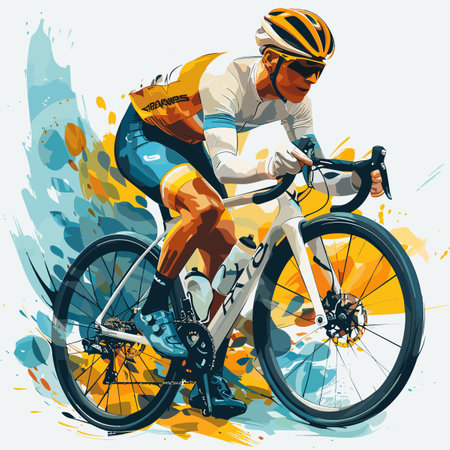 A man is riding a bike with the number 1 on his shirt. He is wearing a helmet and sunglassesのイラスト素材