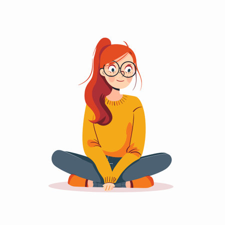 A cartoon girl with red hair and a yellow shirtのイラスト素材