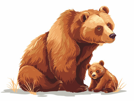 Brown bear with cube. Vector illustration isolated on a white background.のイラスト素材