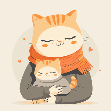 Cute cat with a girl in a scarf. Vector illustration.のイラスト素材