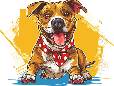 American Staffordshire Terrier in a red bandana. Vector illustration.のイラスト素材