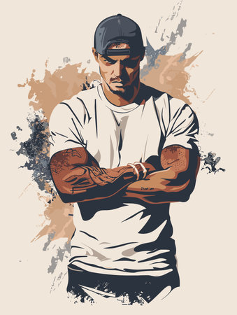 Handsome Strong Sportsman - Vector Illustration in Grunge Abstract Styleのイラスト素材