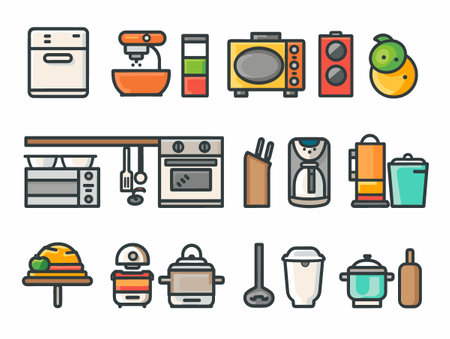 Kitchen and home appliances icons set. Vector illustration in flat styleのイラスト素材