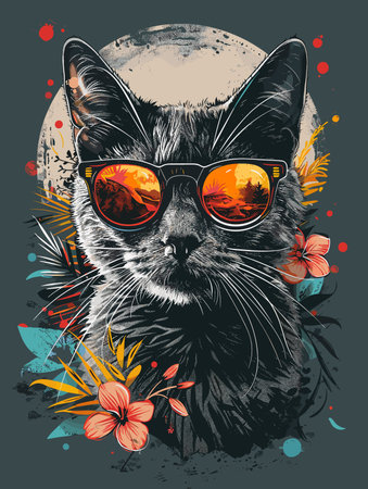 Cute cat with sunglasses. Vector illustration for t-shirt print.のイラスト素材