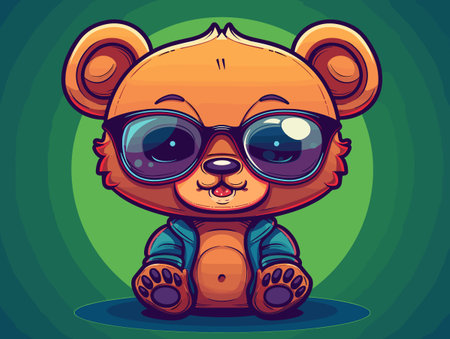 Cute cartoon bear with sunglasses. Vector illustration of a wild animal.のイラスト素材