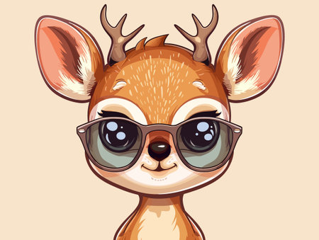 Cute cartoon deer with sunglasses. Vector illustration of a wild animal.のイラスト素材