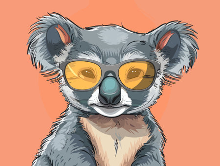 Cute koala in sunglasses on orange background. Vector illustration.のイラスト素材