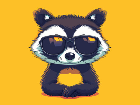 cute raccoon animal with sunglasses icon over yellow background colorful design vector illustrationのイラスト素材